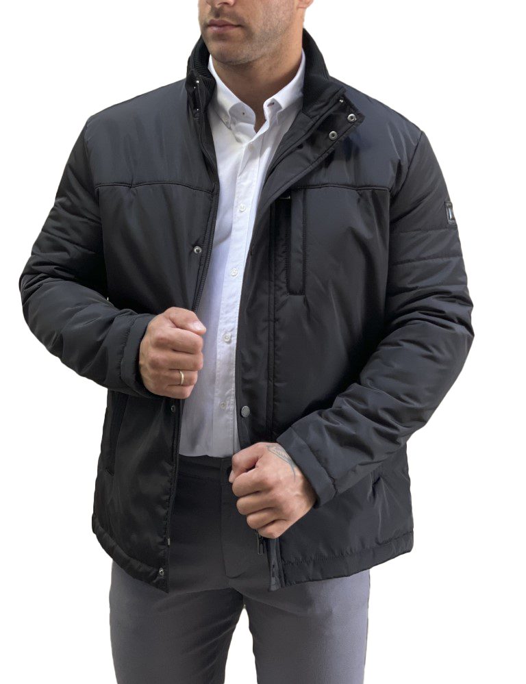 Ανδρικό μαύρο μπουφάν με γιακά HM406529 φωτογραφία